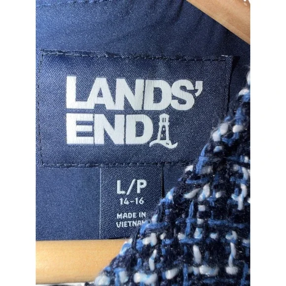 Lands End Womens Navy Blue White Tweed Sleeveless Shift Dress Petite Large 14-16 - Picture 4 of 6